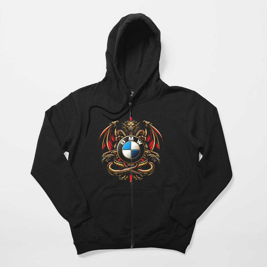 Bmw Logo Ejderha Siyah Fermuarlı Kapşonlu Sweatshirt