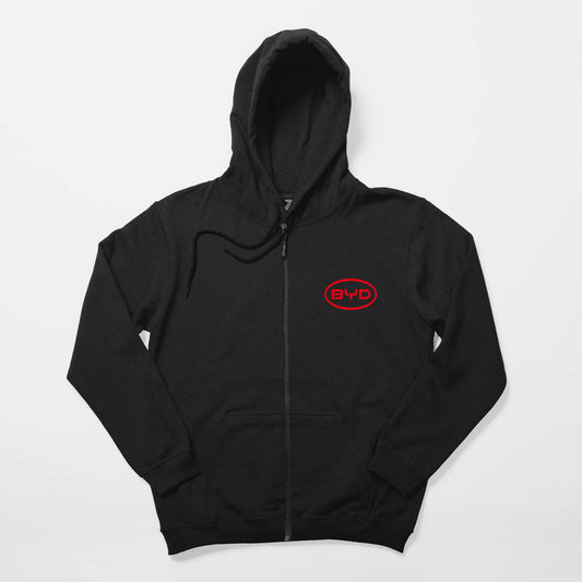 BYD Logo Siyah Fermuarlı Kapşonlu Sweatshirt