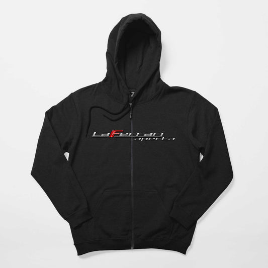 La Ferrari Aperta Logo Siyah Fermuarlı Kapşonlu Sweatshirt
