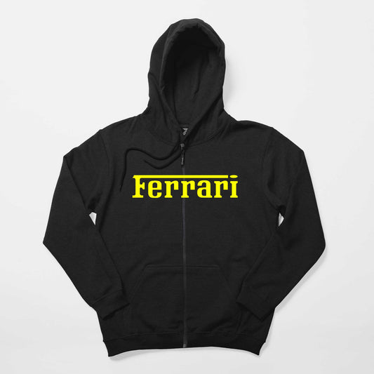 Ferrari Gold Text Siyah Fermuarlı Kapşonlu Sweatshirt