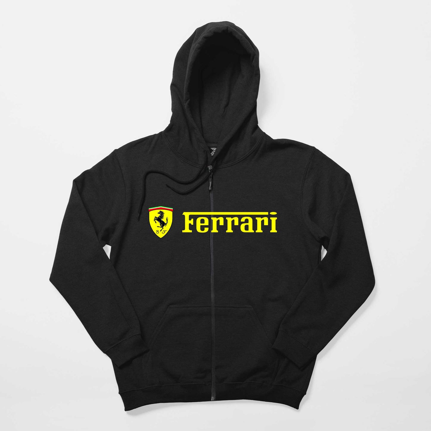 Ferrari Logo Gold Text Siyah Fermuarlı Kapşonlu Sweatshirt