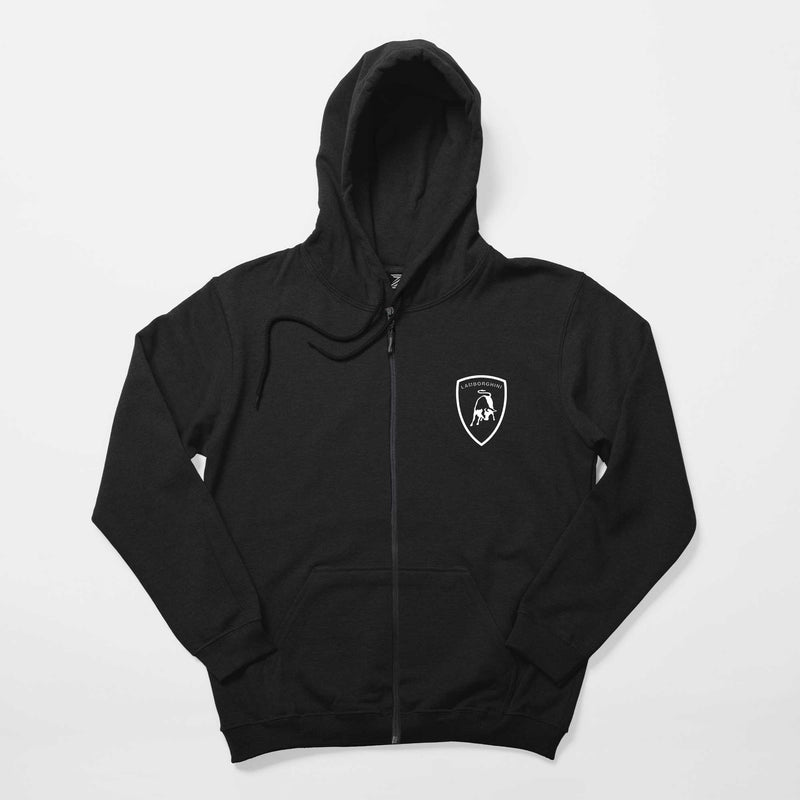 Lamborghini Logo White Siyah Fermuarlı Kapşonlu Sweatshirt