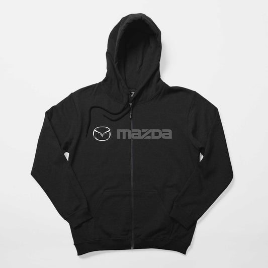 Mazda Text Logo Siyah Fermuarlı Kapşonlu Sweatshirt