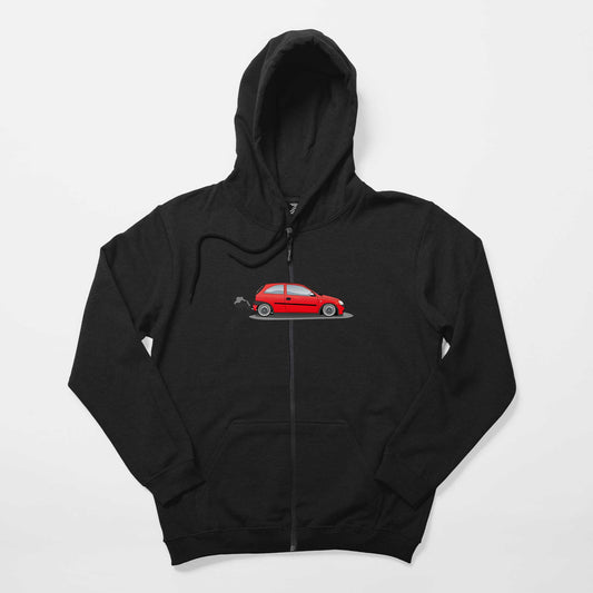 Opel Corsa Red Siyah Fermuarlı Kapşonlu Sweatshirt