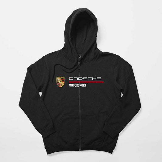 Porsche Logo Motorsport Siyah Fermuarlı Kapşonlu Sweatshirt