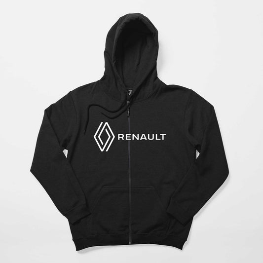 Renault New Logo Text Siyah Fermuarlı Kapşonlu Sweatshirt