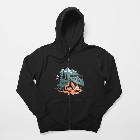 Camp Is My Life Siyah Fermuarlı Kapşonlu Sweatshirt