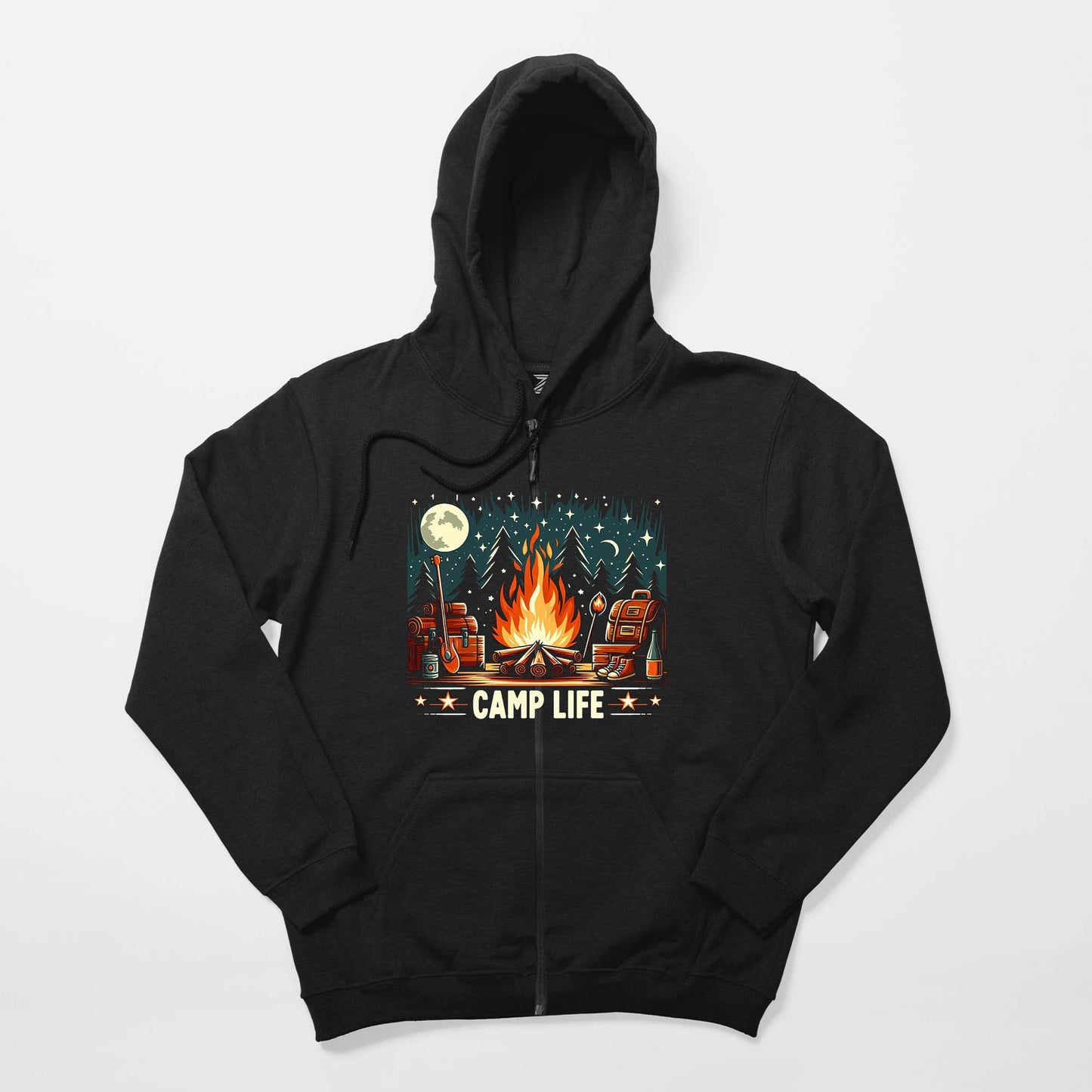 Camp Life Siyah Fermuarlı Kapşonlu Sweatshirt