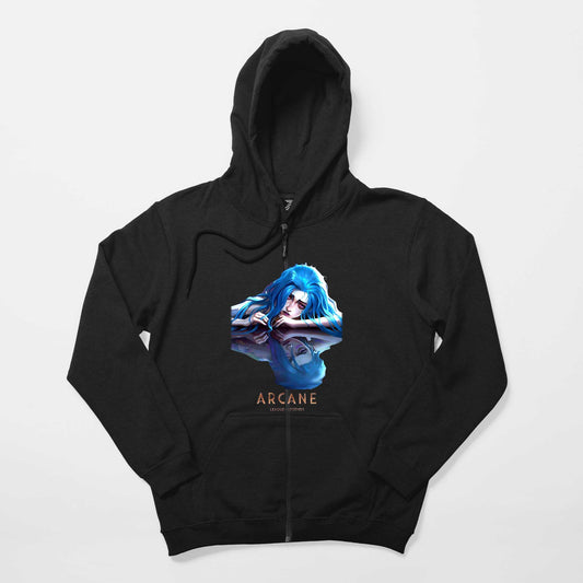 Arcane Jinx Siyah Fermuarlı Kapşonlu Sweatshirt