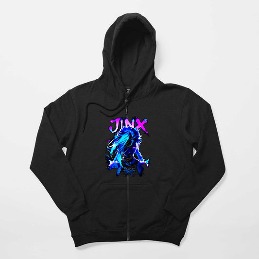 Jinx Siyah Fermuarlı Kapşonlu Sweatshirt