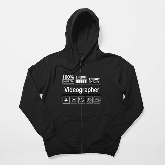 Videographer Siyah Fermuarlı Kapşonlu Sweatshirt