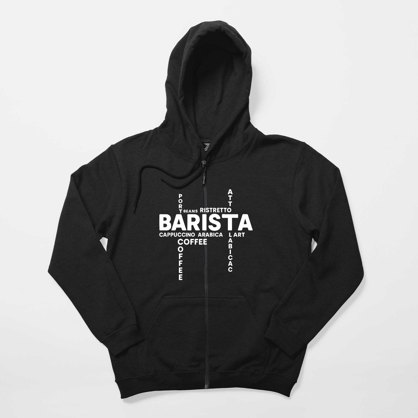 Barista Modern Tasarım Siyah Fermuarlı Kapşonlu Sweatshirt