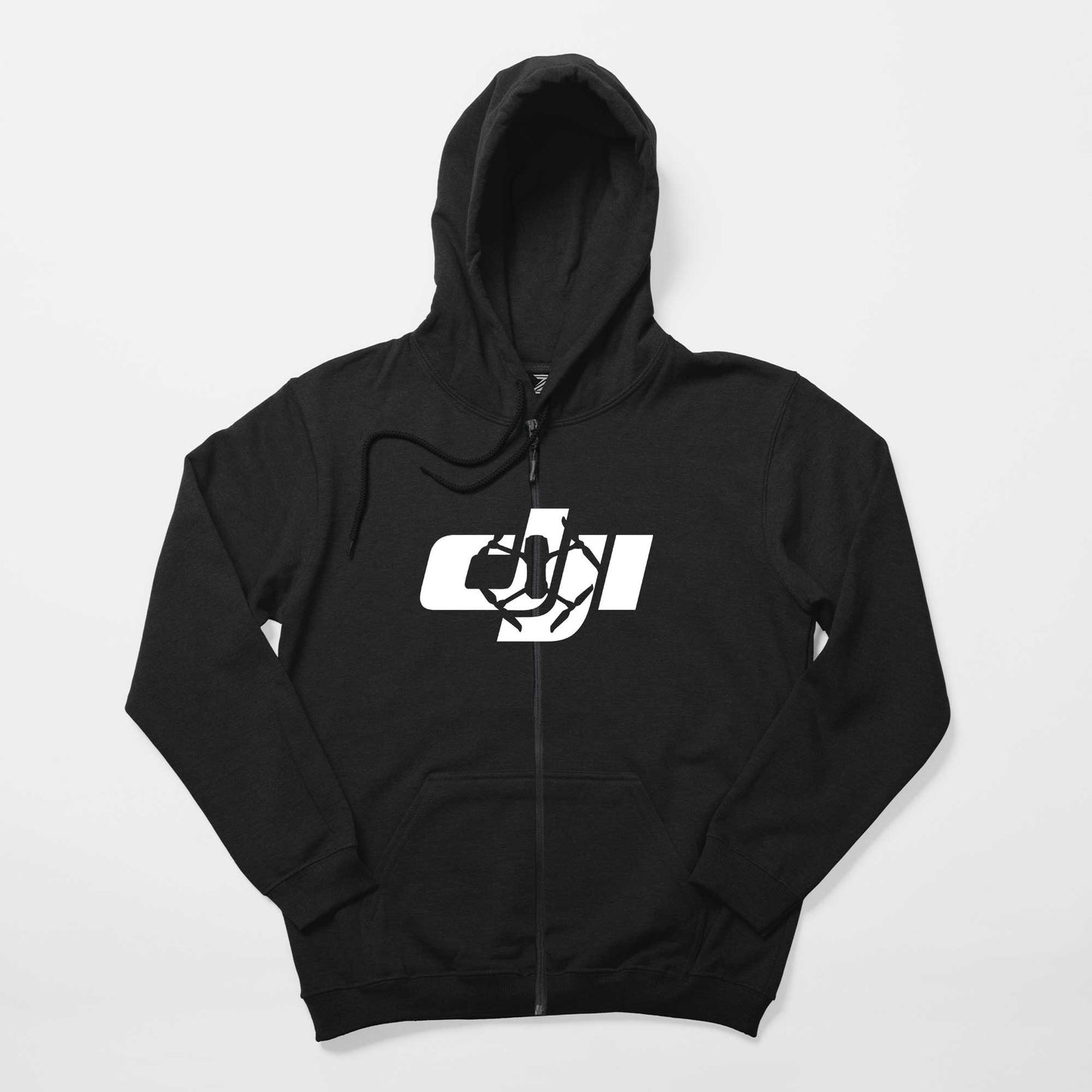 Dji Logo Silüet Siyah Fermuarlı Kapşonlu Sweatshirt