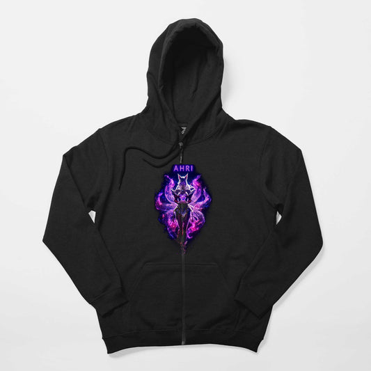 League Of Legends Ahrı Siyah Fermuarlı Kapşonlu Sweatshirt