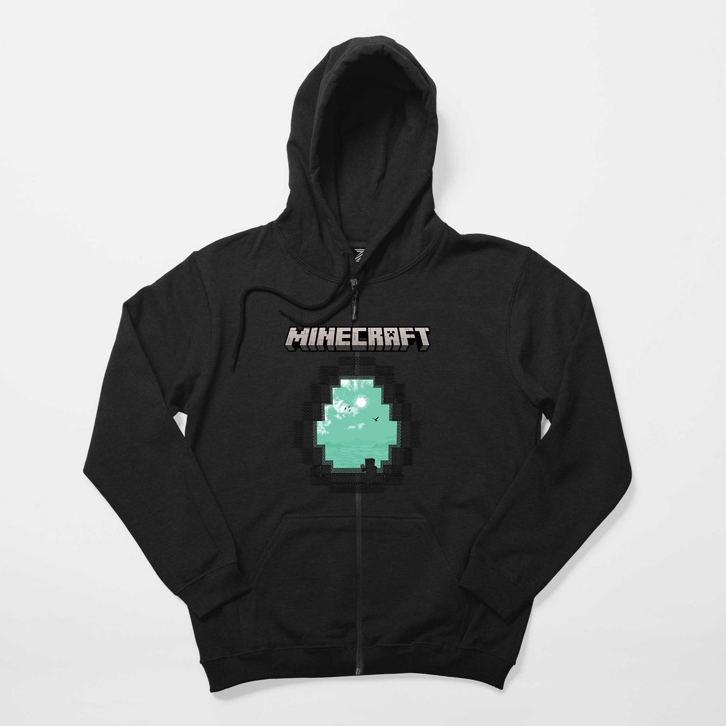 Minecraft Diamond Cave Siyah Fermuarlı Kapşonlu Sweatshirt