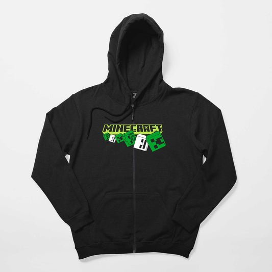 Minecraft Skeleton And Creeper Siyah Fermuarlı Kapşonlu Sweatshirt