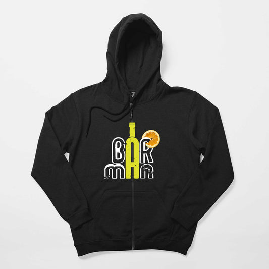 Barman Text Siyah Fermuarlı Kapşonlu Sweatshirt