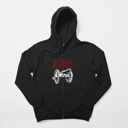 Ac Dc About Rock Cannon Siyah Fermuarlı Kapşonlu Sweatshirt