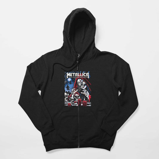 Metallica 2025 Tour Siyah Fermuarlı Kapşonlu Sweatshirt