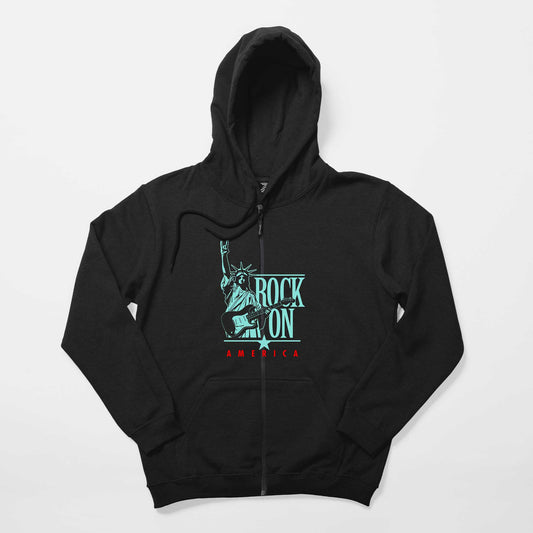 Rock On America Siyah Fermuarlı Kapşonlu Sweatshirt