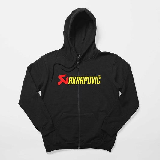 Akrapovic Logo Text Siyah Fermuarlı Kapşonlu Sweatshirt