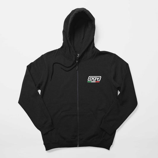 AGV İtalya Logo Siyah Fermuarlı Kapşonlu Sweatshirt