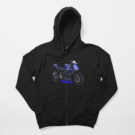Yamaha R25 And Text Siyah Fermuarlı Kapşonlu Sweatshirt