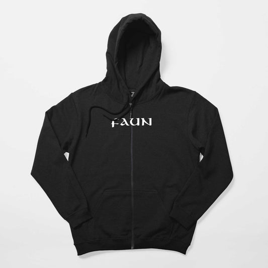 Faun Text Logo Siyah Fermuarlı Kapşonlu Sweatshirt