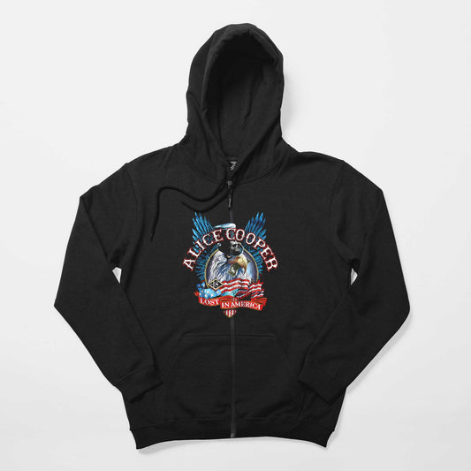 Alice Cooper Lost In America Siyah Fermuarlı Kapşonlu Sweatshirt
