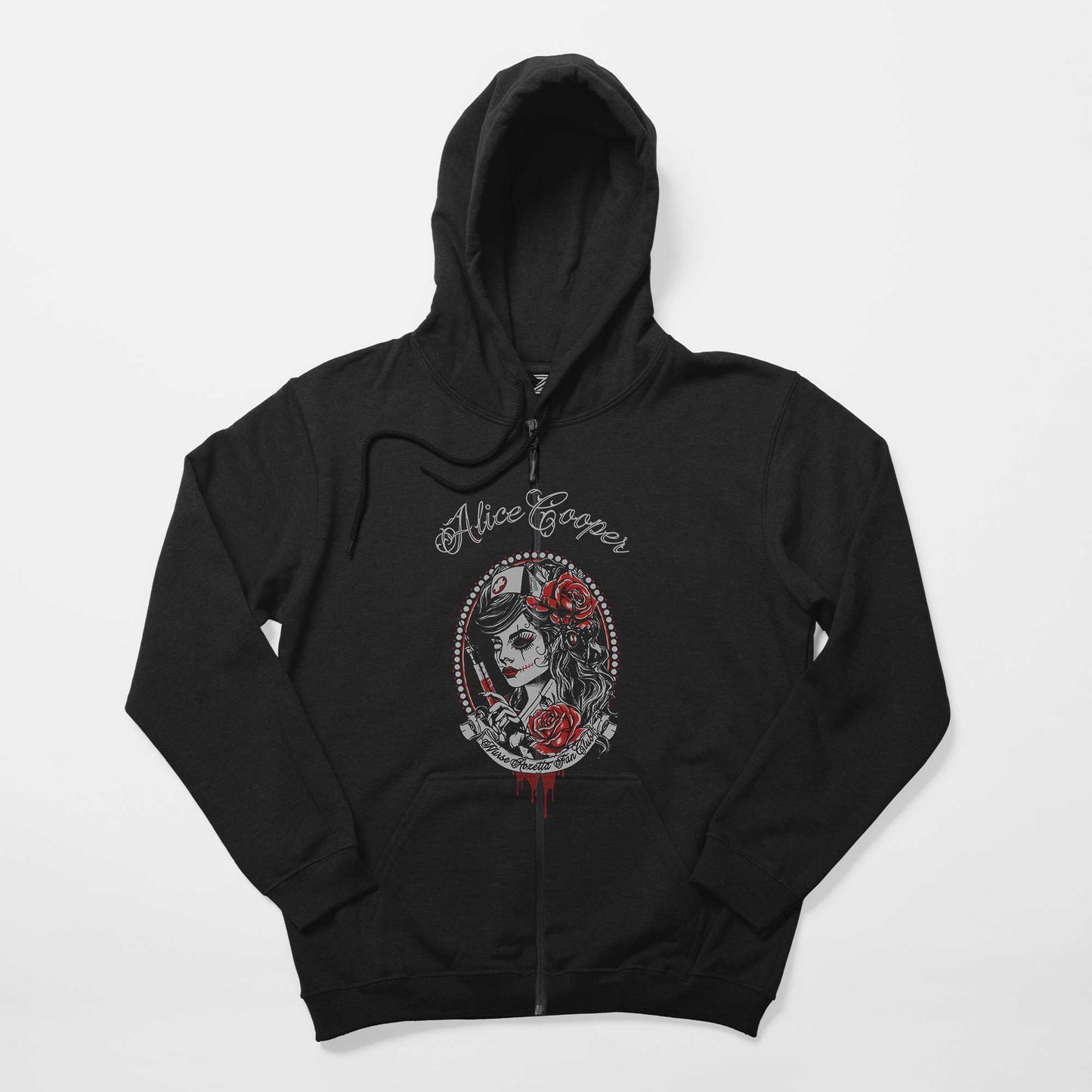 Alice Cooper Nurse Rozetta Fan Club Siyah Fermuarlı Kapşonlu Sweatshirt