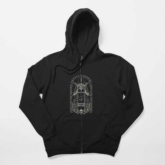 Alice Cooper Too Close For Comfort Siyah Fermuarlı Kapşonlu Sweatshirt