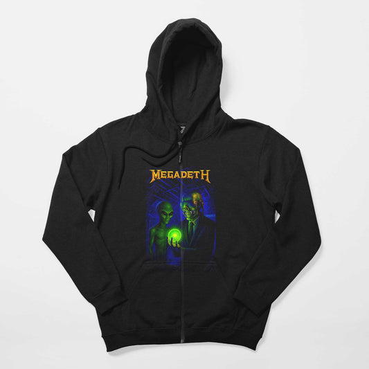 Megadeth Rust in Peace Alien Siyah Fermuarlı Kapşonlu Sweatshirt
