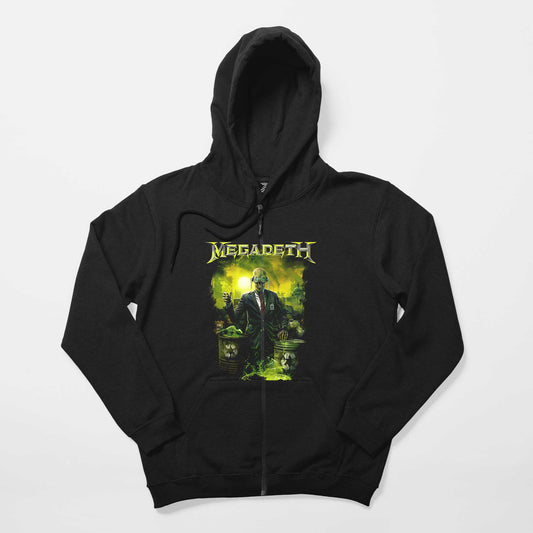 Megadeth Waste Profit Siyah Fermuarlı Kapşonlu Sweatshirt