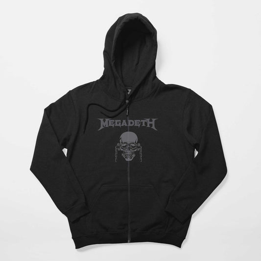 Megadeth Vic Rattlehead Skull Siyah Fermuarlı Kapşonlu Sweatshirt