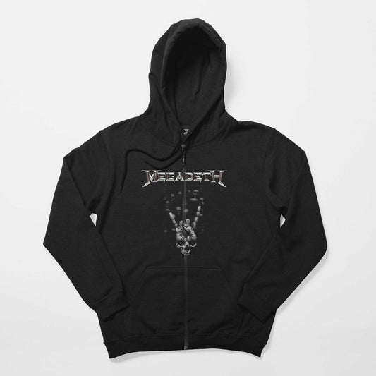 Megadeth Rock Sign Siyah Fermuarlı Kapşonlu Sweatshirt