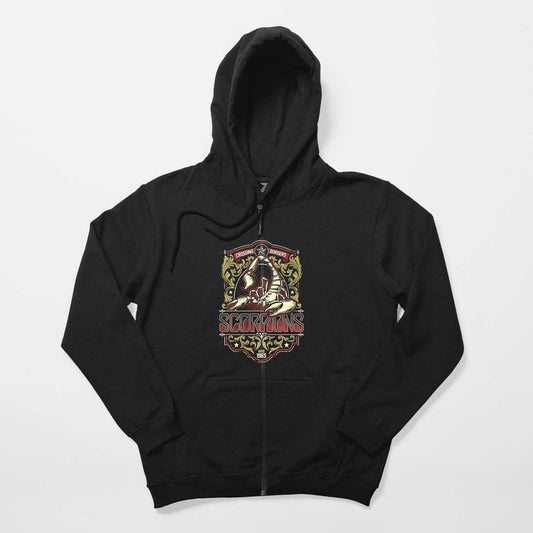 Scorpions Crossing Borders Siyah Fermuarlı Kapşonlu Sweatshirt