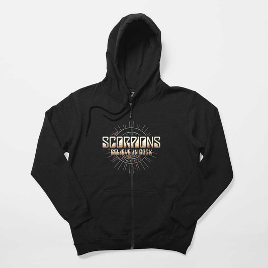 Scorpions Believe In Rock Siyah Fermuarlı Kapşonlu Sweatshirt