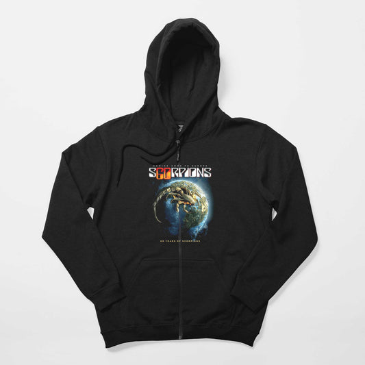 Scorpions 60 Years of Scorpions Siyah Fermuarlı Kapşonlu Sweatshirt
