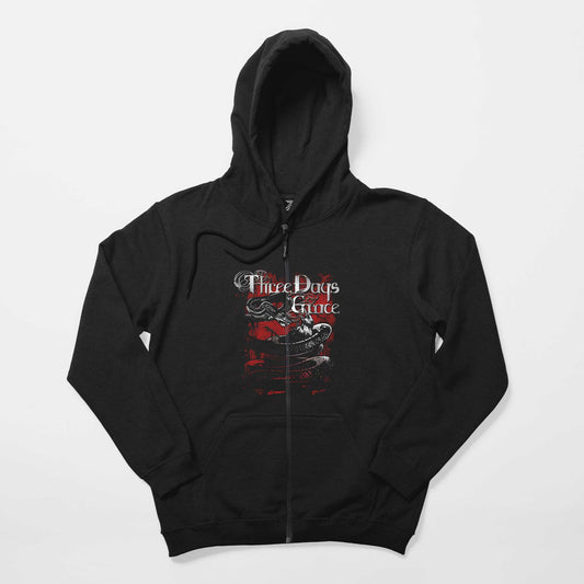 Three Days Grace Food Chain Siyah Fermuarlı Kapşonlu Sweatshirt