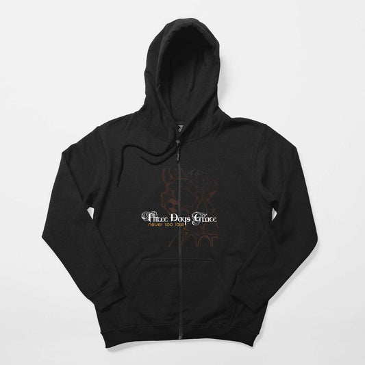 Three Days Grace Never Too Late Siyah Fermuarlı Kapşonlu Sweatshirt
