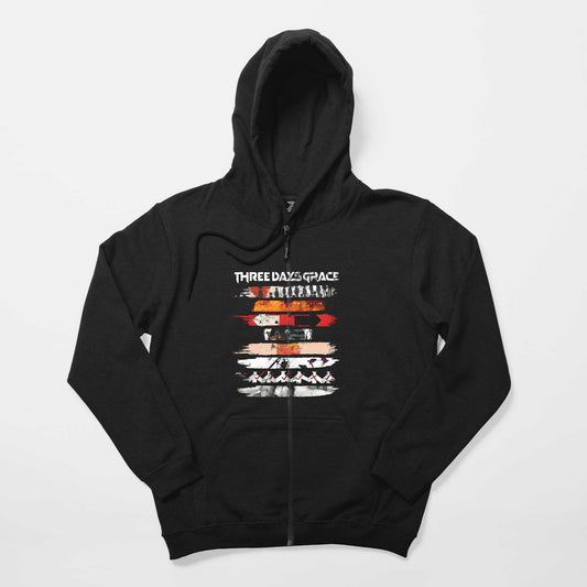 Three Days Grace Album Covers Siyah Fermuarlı Kapşonlu Sweatshirt