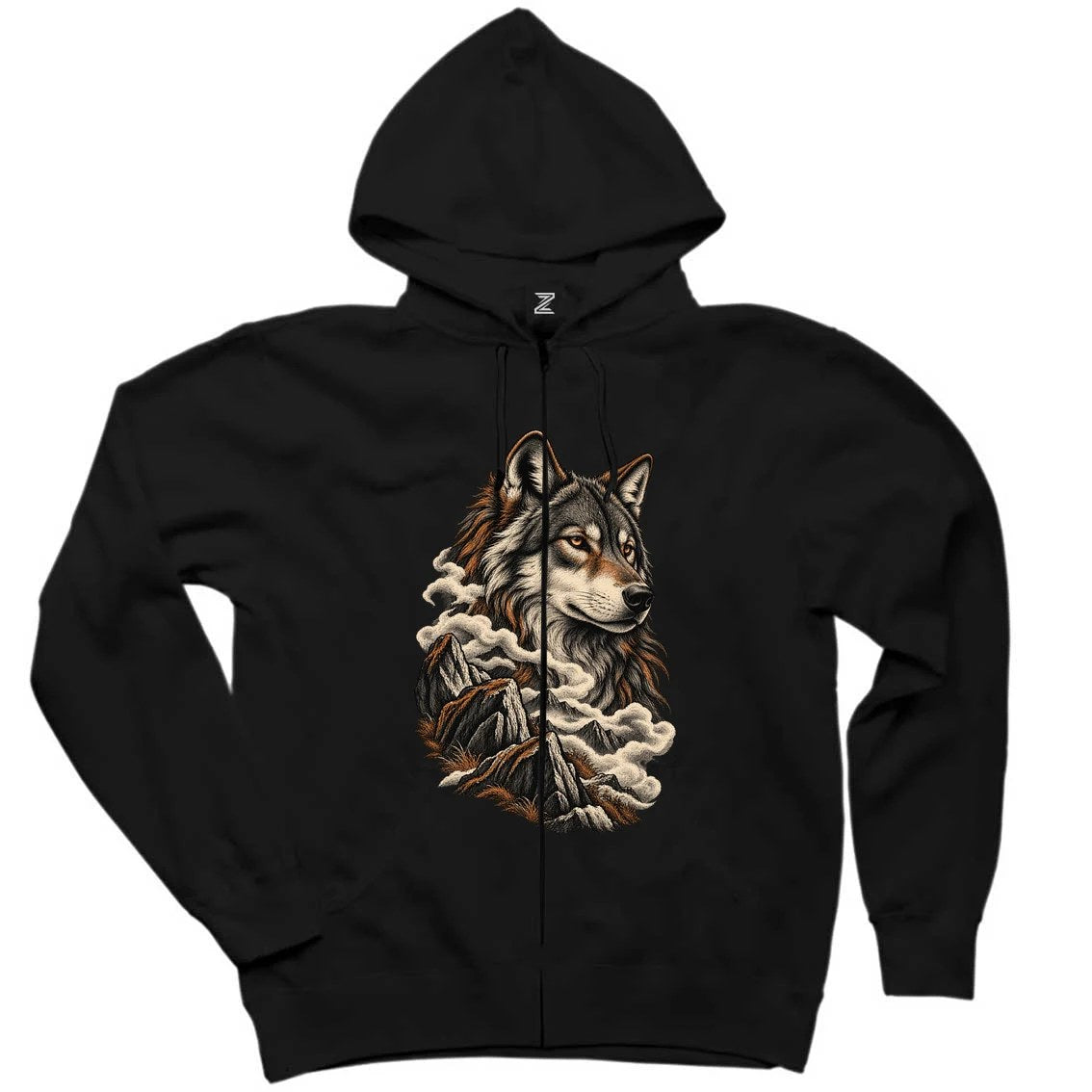 Sisli Zirve Bozkurt Siyah Fermuarlı Kapşonlu Sweatshirt
