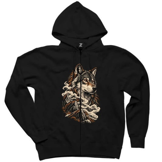 Sisli Zirve Bozkurt Siyah Fermuarlı Kapşonlu Sweatshirt