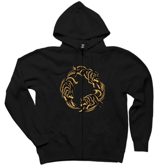 Bozkurt Sürüsü Siyah Fermuarlı Kapşonlu Sweatshirt