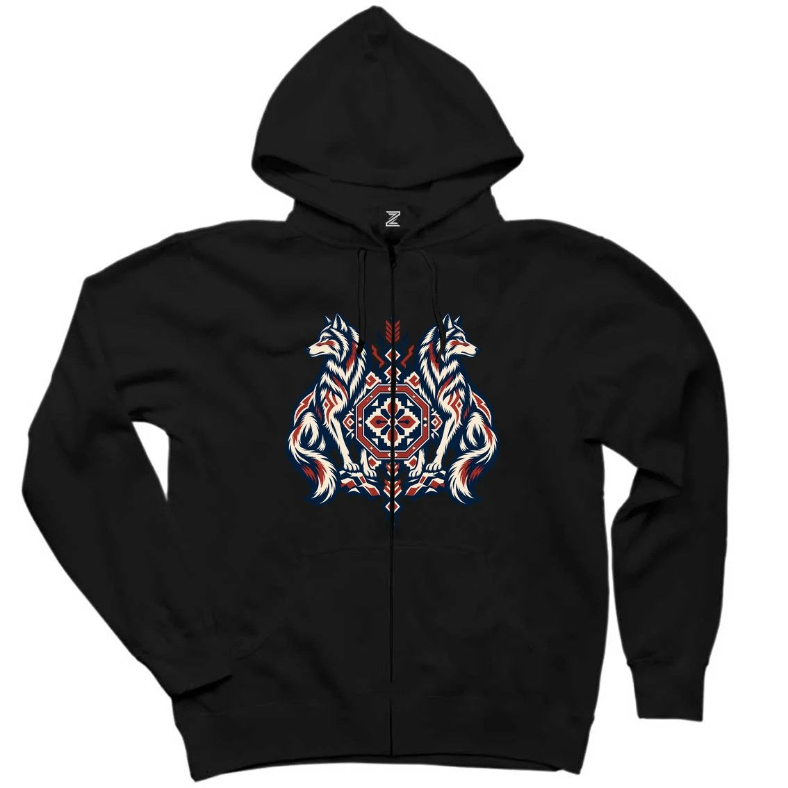 Muhafız Bozkurtlar Siyah Fermuarlı Kapşonlu Sweatshirt