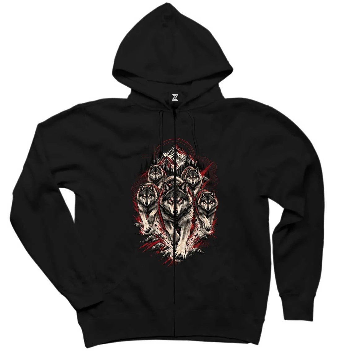 Bozkurt Öncü Sürü Siyah Fermuarlı Kapşonlu Sweatshirt