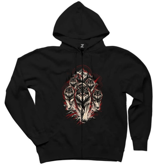 Bozkurt Öncü Sürü Siyah Fermuarlı Kapşonlu Sweatshirt