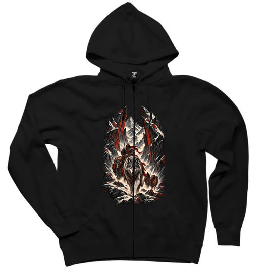 Demir Dağ Rehberi Siyah Fermuarlı Kapşonlu Sweatshirt