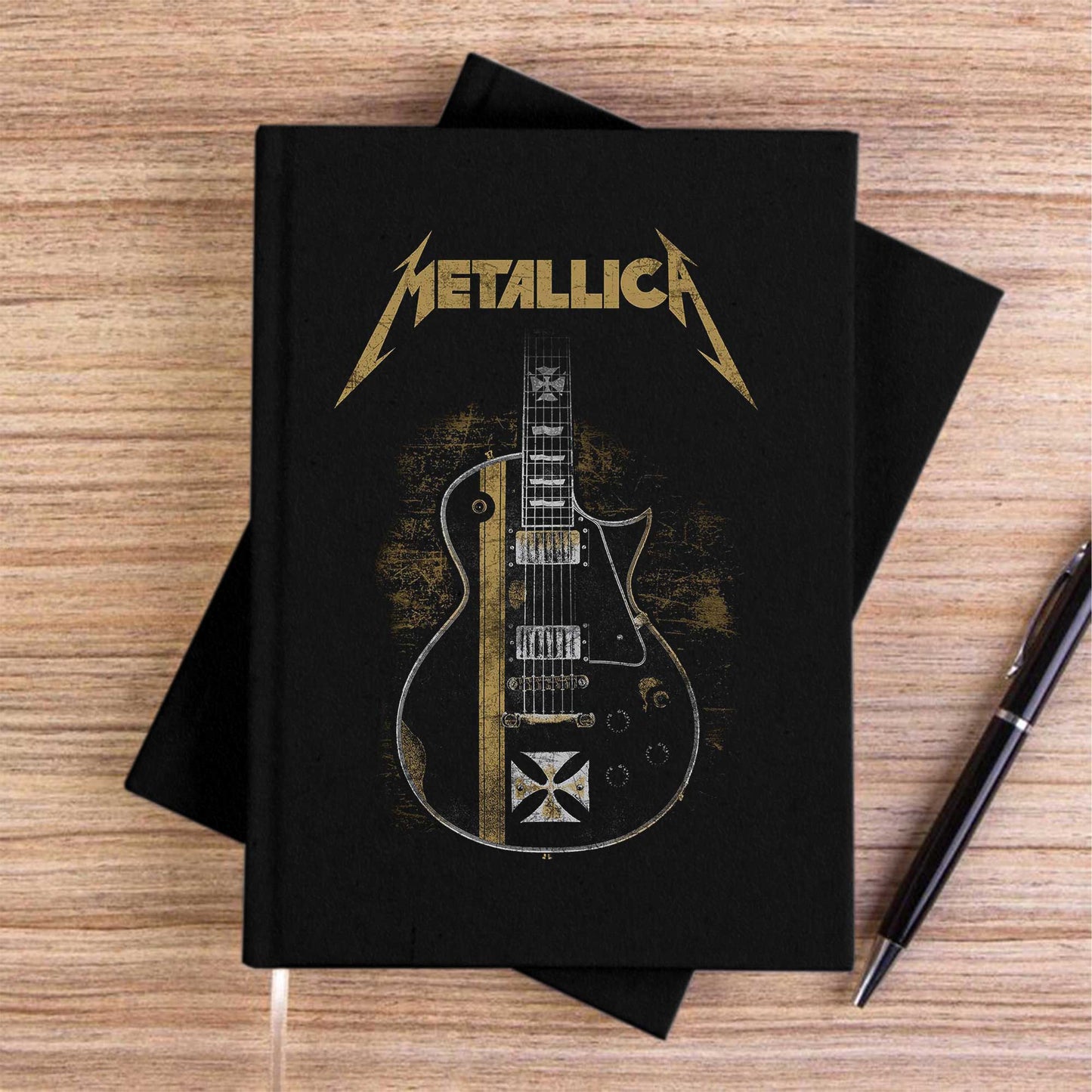 Metallica Guitar Cross Siyah Çizgisiz Kanvas Defter