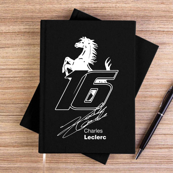 F1 Charles Leclerc Ferrari Siyah Çizgisiz Kanvas Defter